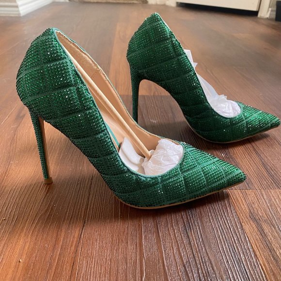 Steve Madden Vala emerald green rhinestone crystal pointed toe heels pumps - Picture 3 of 7